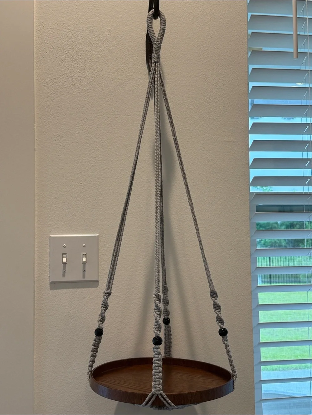 Macrame Plant Hanger with 12” Wood Shelf Indoor Light Gray New Home Decor - Picture 2 of 12
